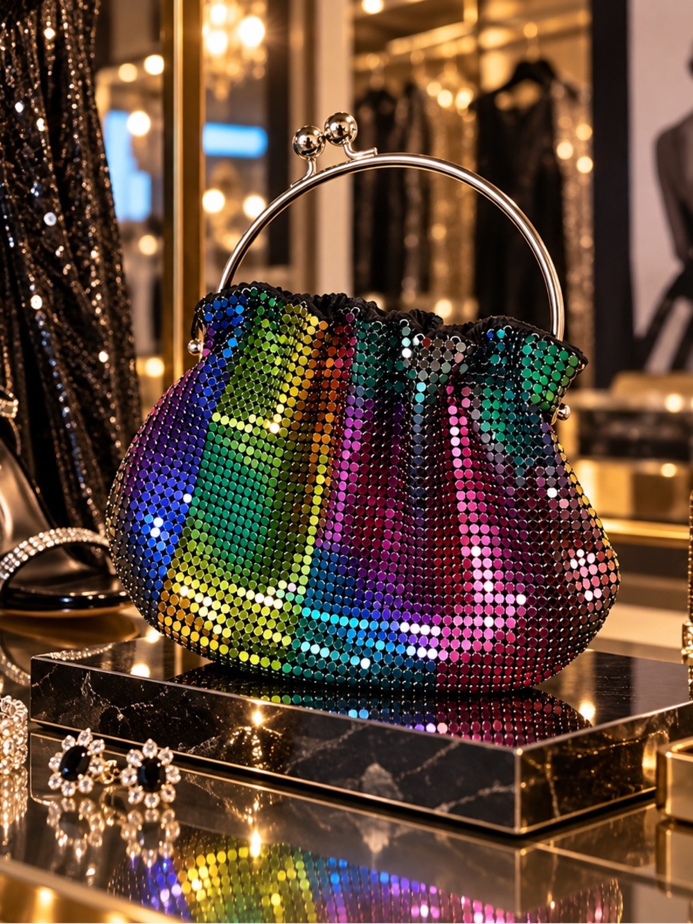 Y2K Multicoloured Metal Chain Evening Top-Handle Bag